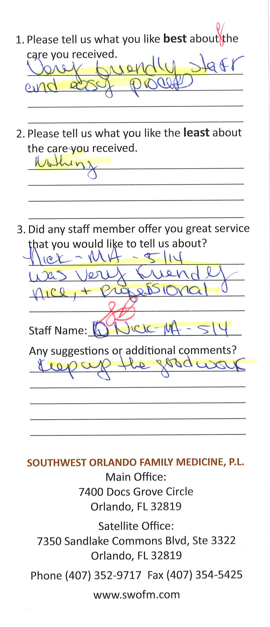 Testimonials Southwest Orlando Family Medicine, P.L.