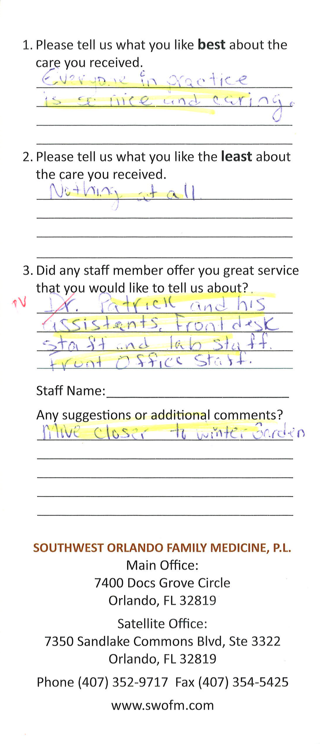 Testimonials Southwest Orlando Family Medicine, P.L.