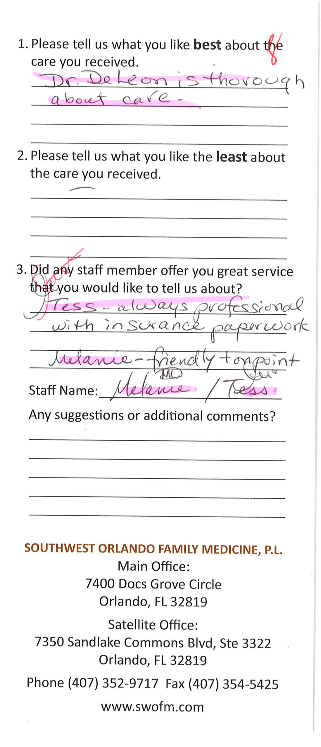 Testimonials Southwest Orlando Family Medicine, P.L.