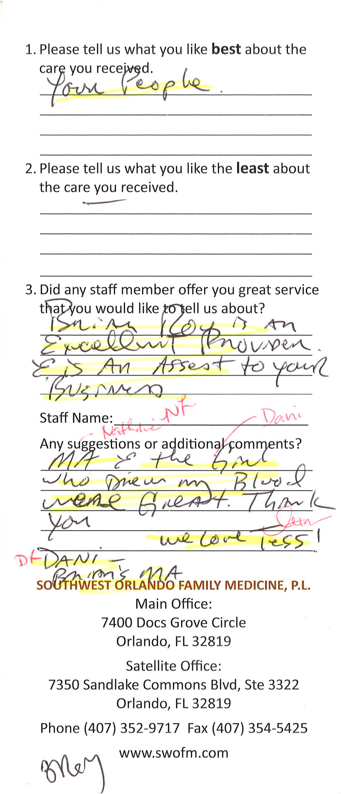 Testimonials Southwest Orlando Family Medicine, P.L.